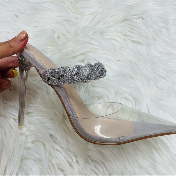 Silver clear rhinestoned braid heel - Picture 6 of 7